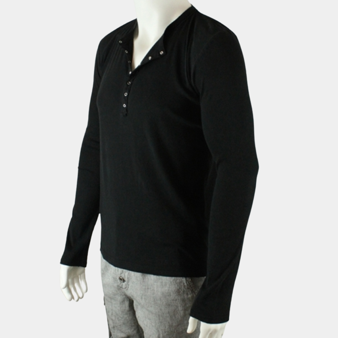 SLIM-FIT Longsleeve Schwarz | Knopfleiste | PUTTMEISTER