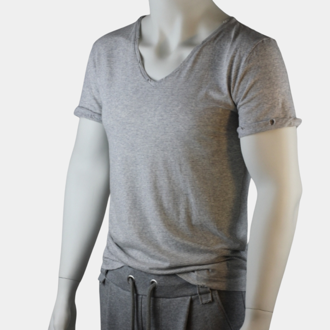 SLIM-FIT V-neck T-Shirt hell gestreift | PUTTMEISTER