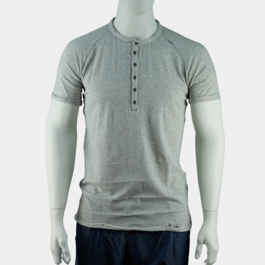 SLIM-FIT T-Shirt | Knopfleiste grau gestreift | PUTTMEISTER