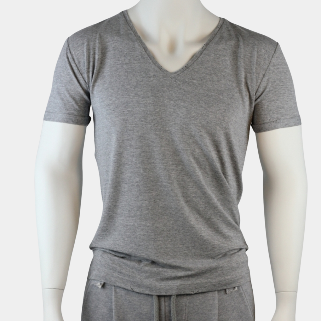 SLIM-FIT V-neck T-Shirt Grau meliert | PUTTMEISTER