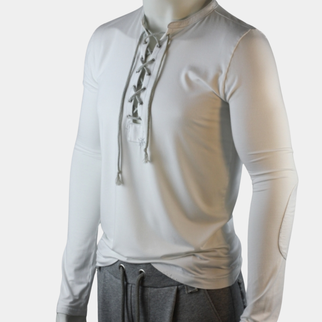 SLIM-FIT Longsleeve Weiß | Kordelausschnitt | PUTTMEISTER