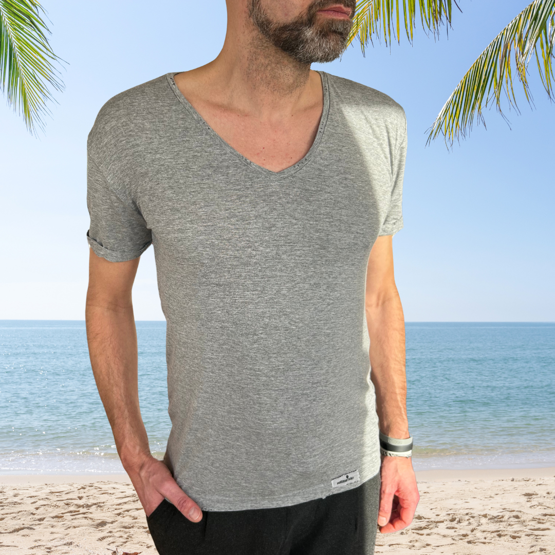 SLIM-FIT V-neck T-Shirt Grau meliert | PUTTMEISTER