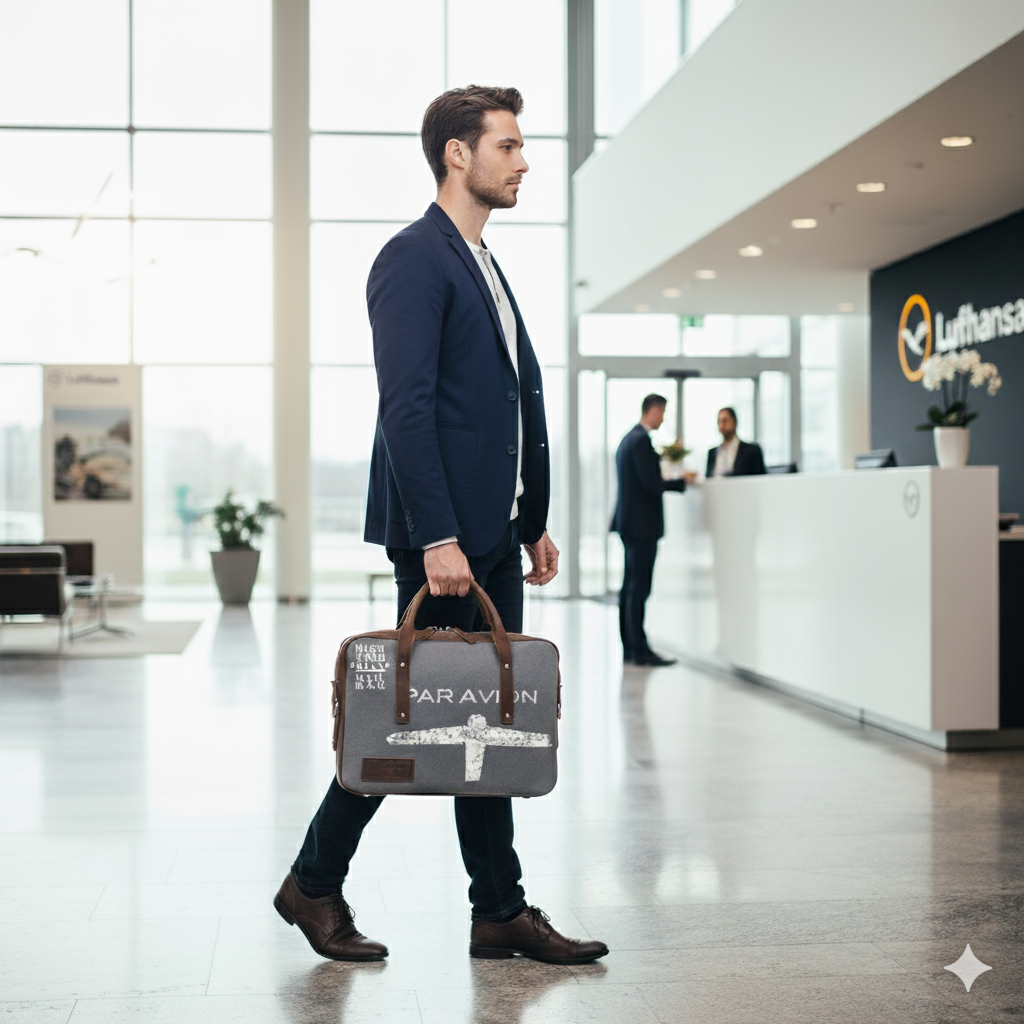 Umhängetasche Leder|Canvas - Flugmotiv