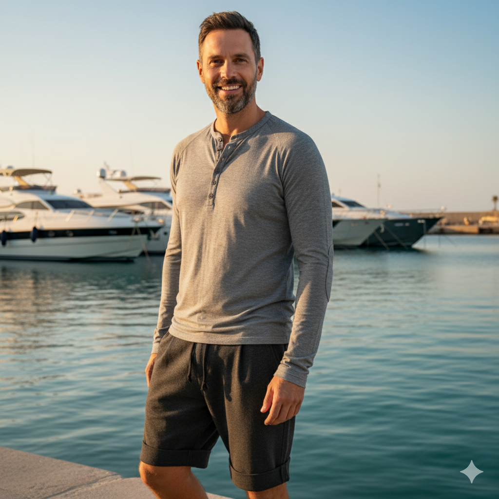 SLIM-FIT Longsleeve Grau | Knopfleiste | PUTTMEISTER