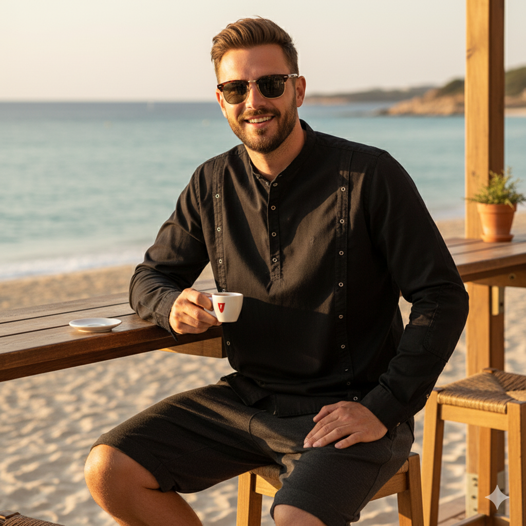 SLIM-FIT 3-Plackets Hemd Schwarz | PUTTMEISTER