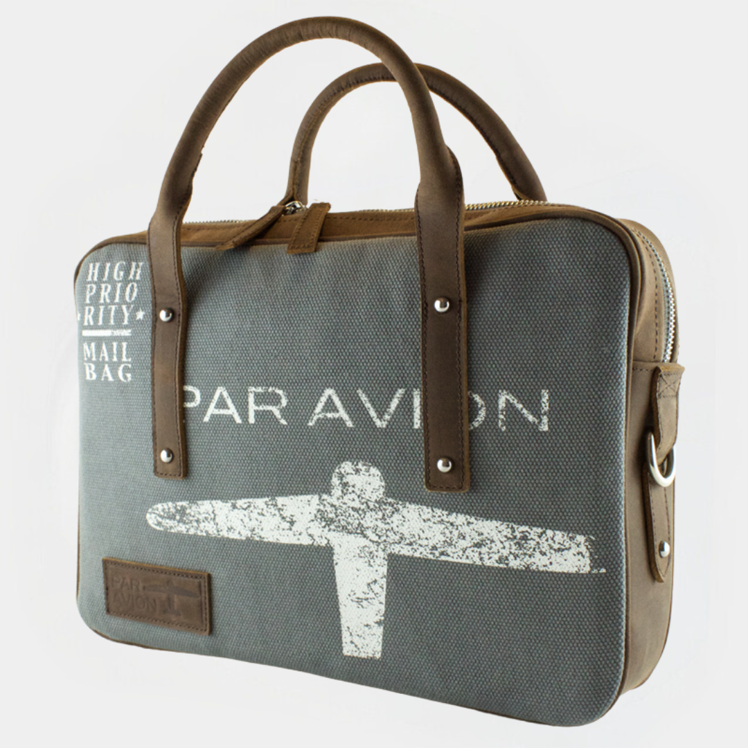 Umhängetasche Leder|Canvas - Flugmotiv