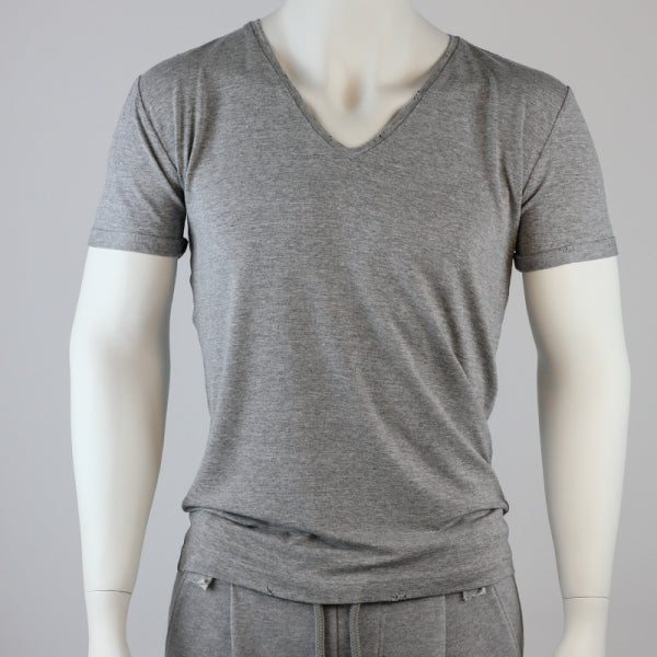 SLIM-FIT V-neck T-Shirt Grau meliert | PUTTMEISTER