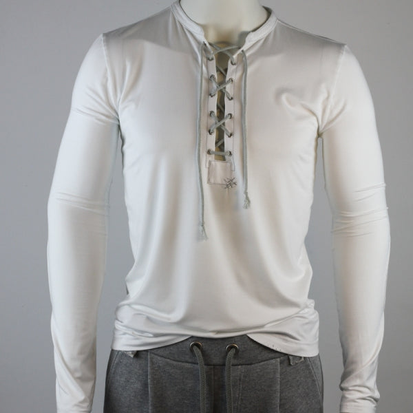 SLIM-FIT Longsleeve Weiß | Kordelausschnitt | PUTTMEISTER
