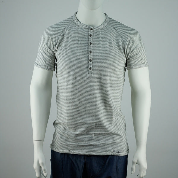 SLIM-FIT T-Shirt | Knopfleiste grau gestreift | PUTTMEISTER