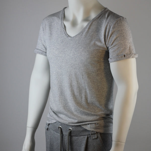 SLIM-FIT V-neck T-Shirt hell gestreift | PUTTMEISTER