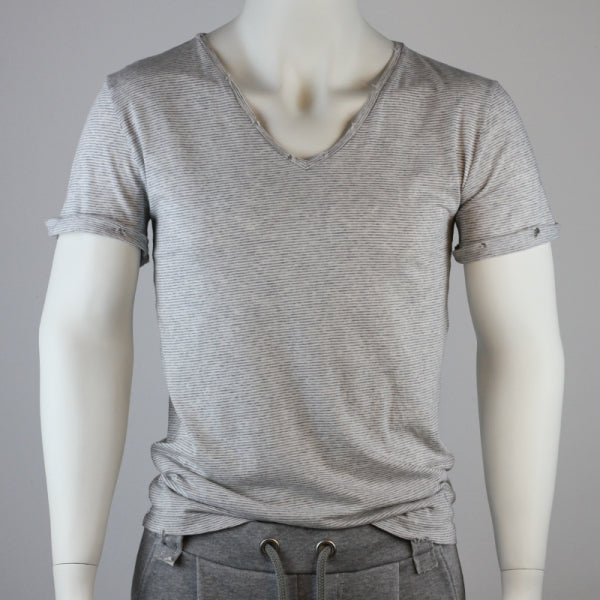 SLIM-FIT V-neck T-Shirt hell gestreift | PUTTMEISTER
