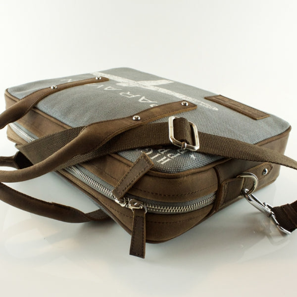 Umhängetasche Leder|Canvas - Flugmotiv