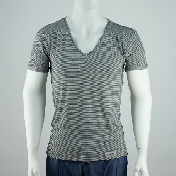 SLIM-FIT T-Shirt | V-neck grau gestreift | PUTTMEISTER