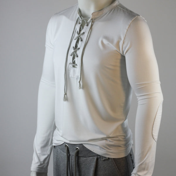 SLIM-FIT Longsleeve Weiß | Kordelausschnitt | PUTTMEISTER