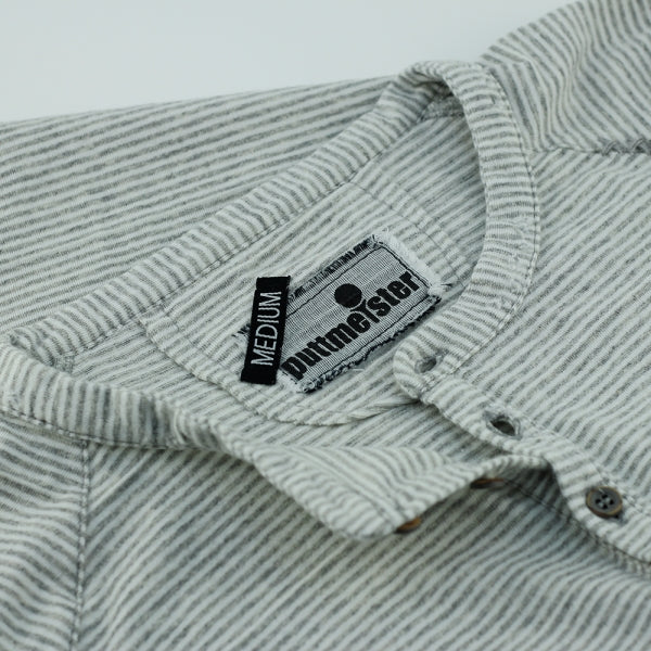 SLIM-FIT T-Shirt | Knopfleiste grau gestreift | PUTTMEISTER