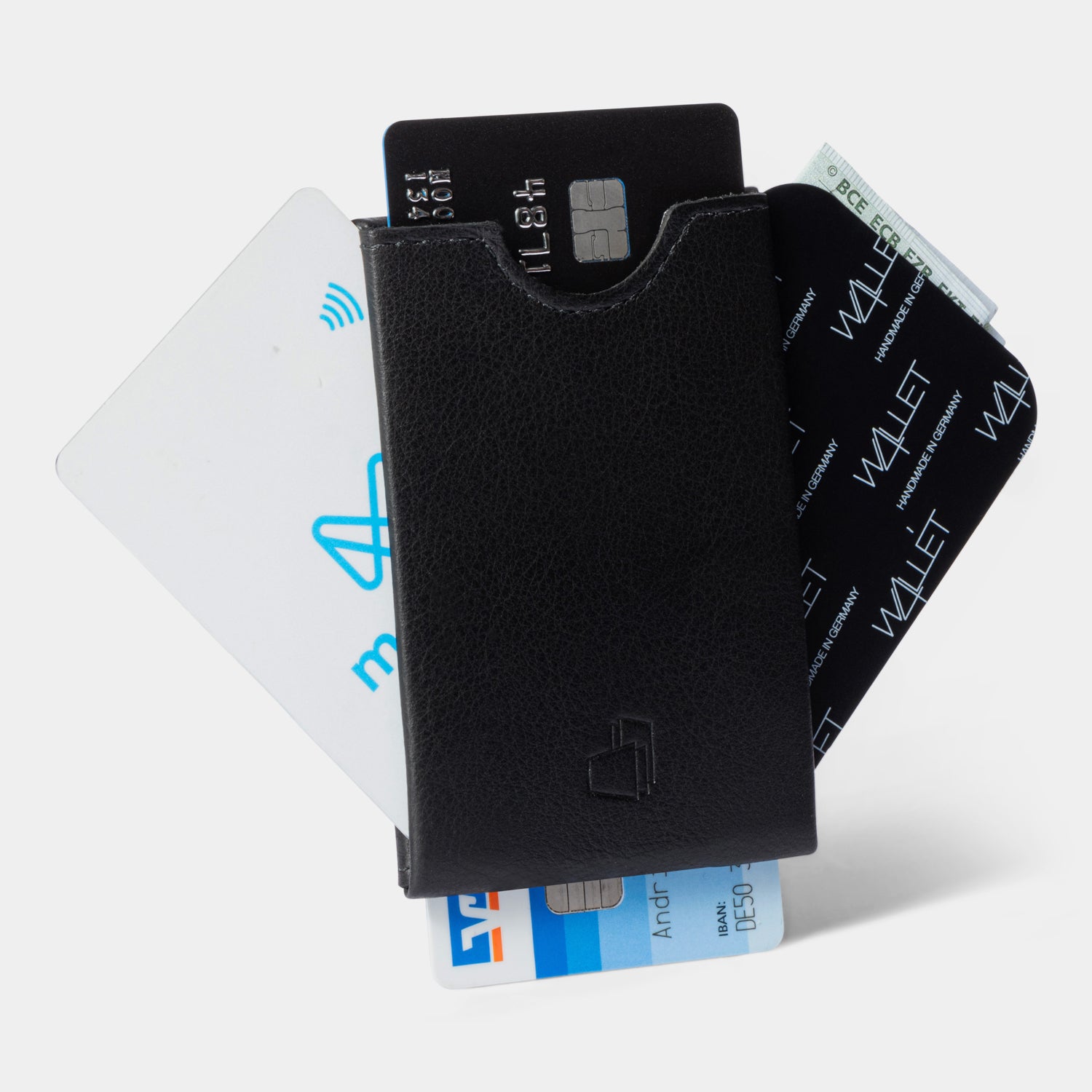W4LLET | Kreditkarten Etui | Glattleder Schwarz | RFID-SCHUTZ