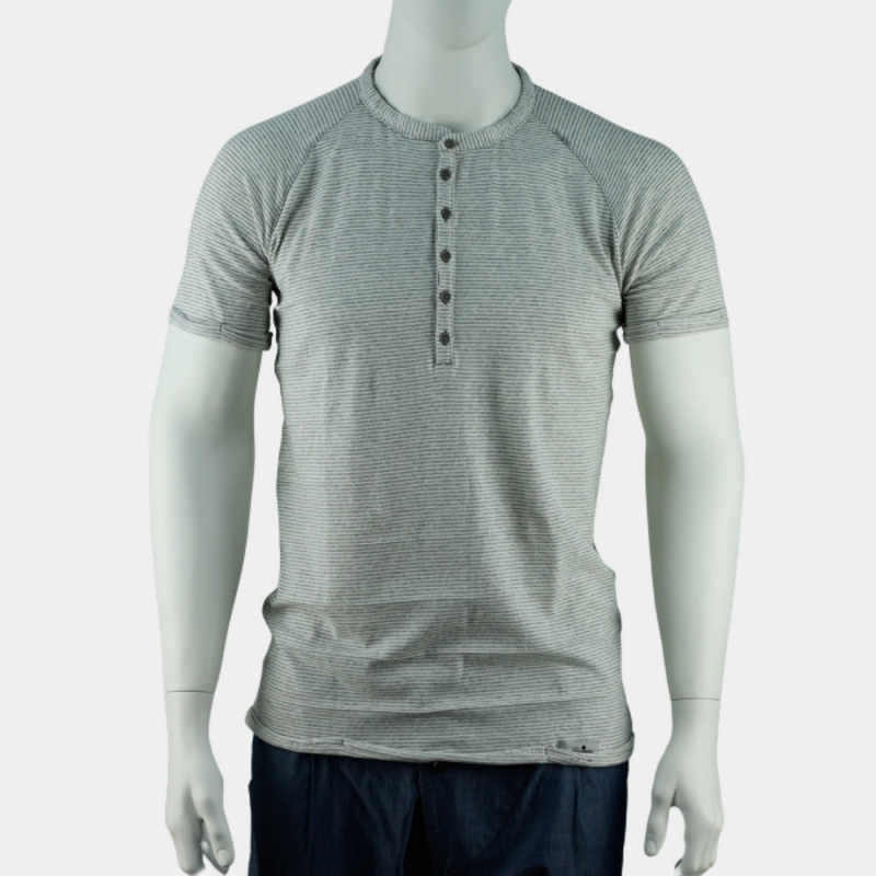 T-Shirt | Knopfleiste grau gestreift | PUTTMEISTER