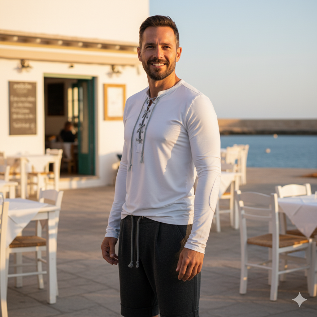 SLIM-FIT Longsleeve Weiß | Kordelausschnitt | PUTTMEISTER