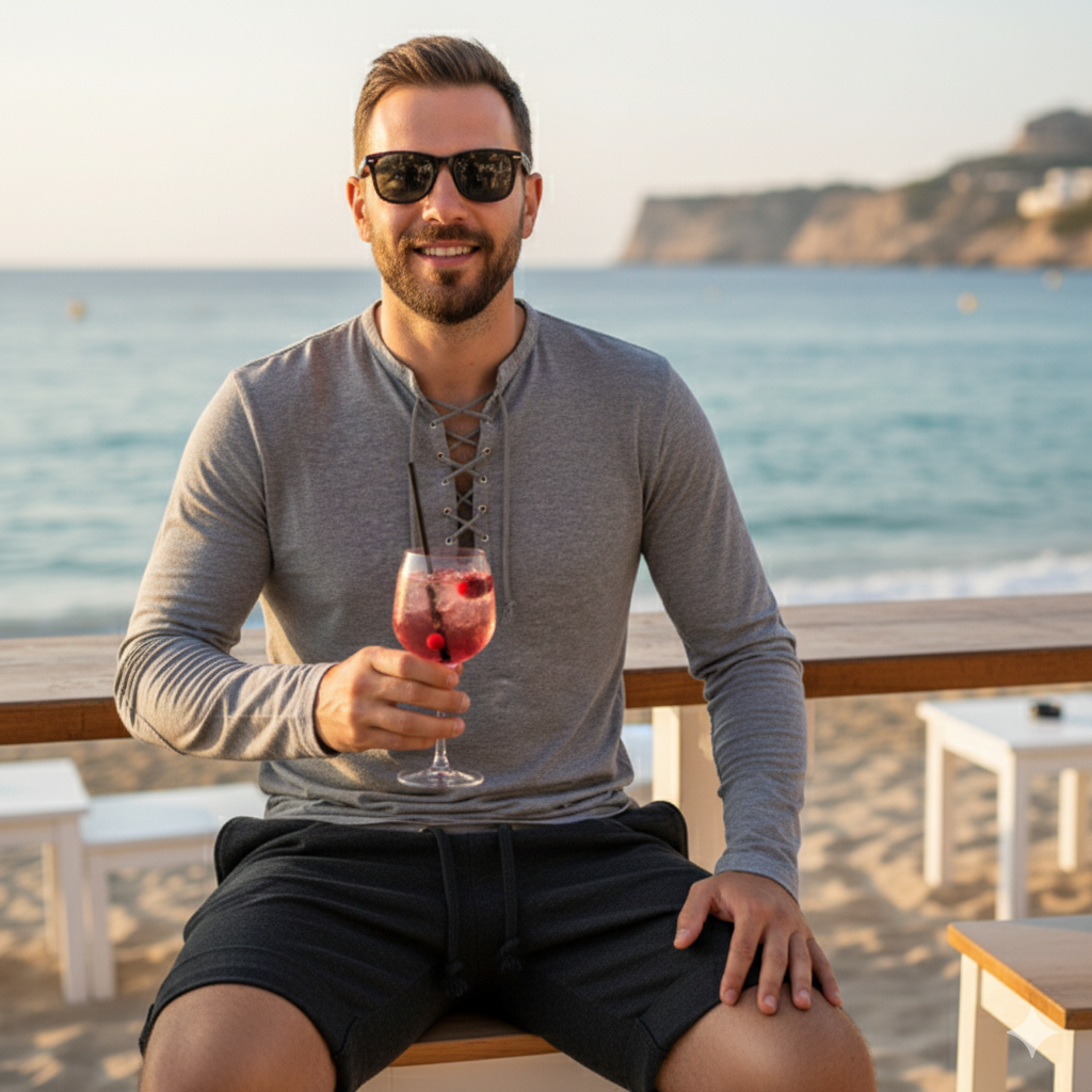 SLIM-FIT Longsleeve Grau meliert | Kordelausschnitt | PUTTMEISTER