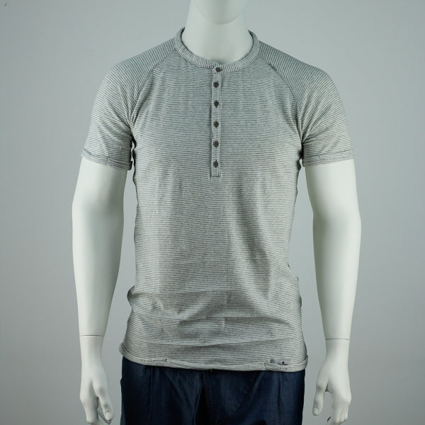 T-Shirt | Knopfleiste grau gestreift | PUTTMEISTER